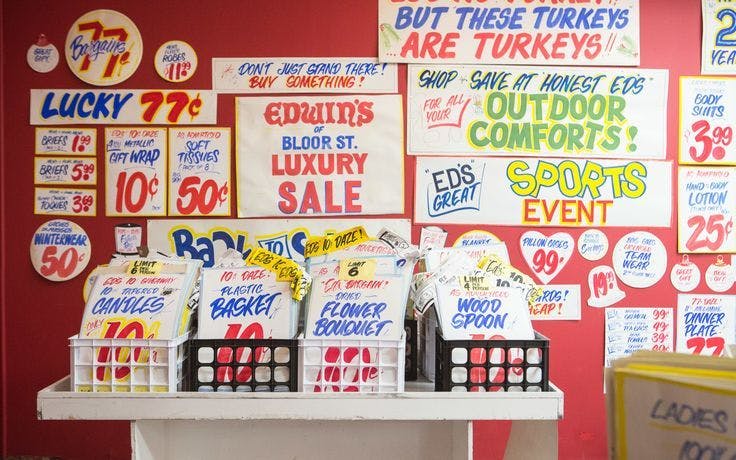 Picture of signs at a bodega